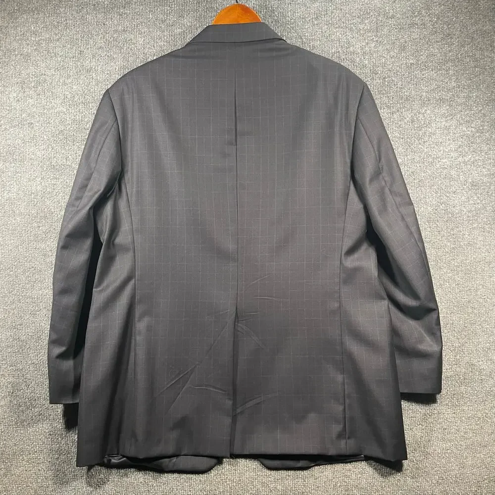 Burberry London Kensington Blazer 46R Gray/Blue Window Pane 100% Wool READ